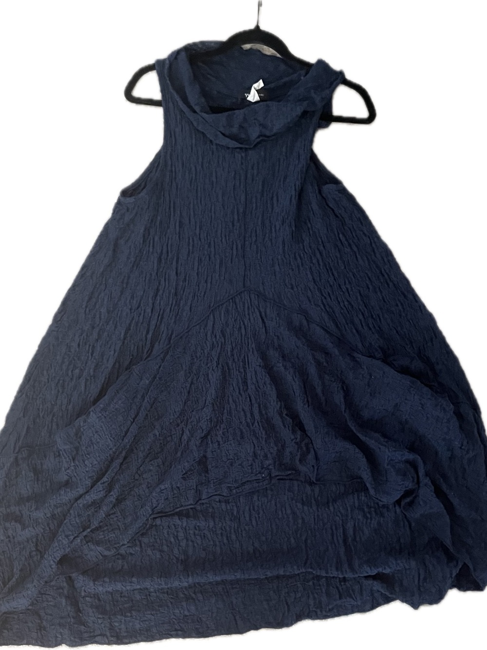 Sleeveless Navy High-Low Dress with Cowl Neck